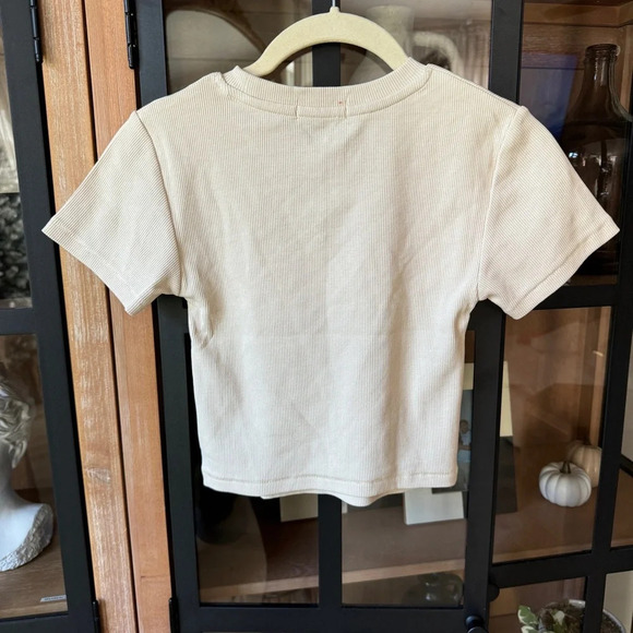 Nuuds baby tee cropped top ribbed beige fitted bone crewneck short sleeve skims - Picture 6 of 7